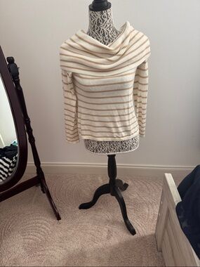 Lilly Pulitzer Striped Cowl Neck Sweater in Cream and Tan